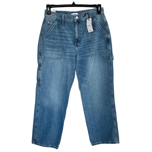 Forever 21 SZ 29 Cargo Jeans High-Rise Zip-Fly Relaxed Fit Light Wash Whiskered - Picture 1 of 9